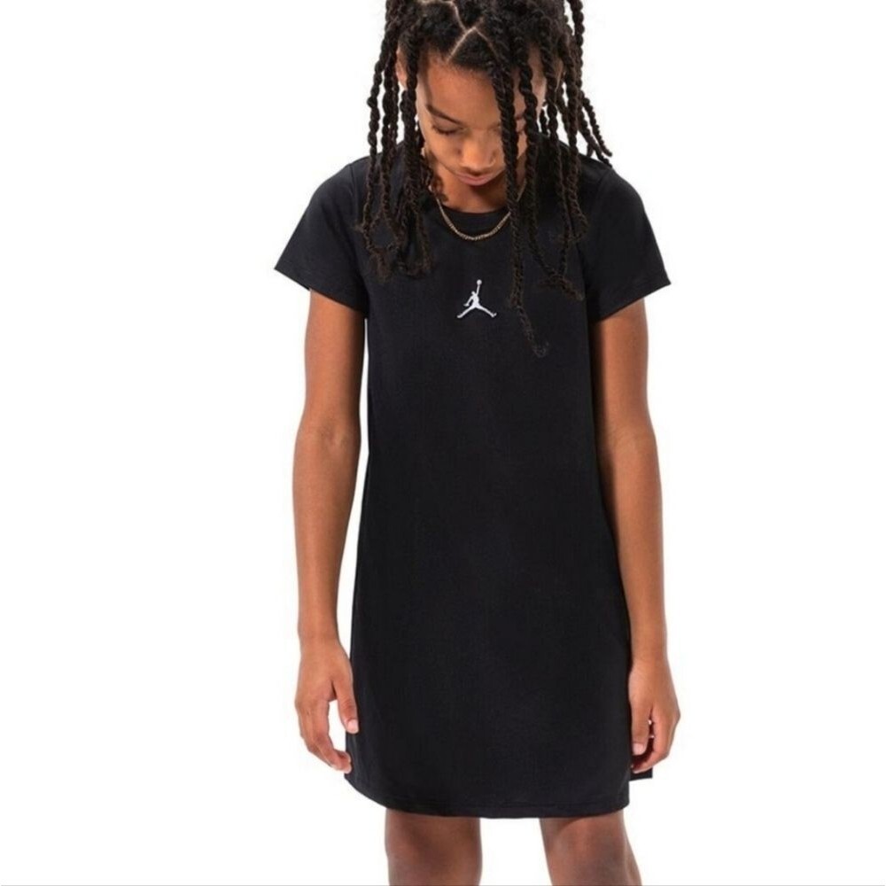 Air Jordan NWT Girls Black Crewneck Short Sleeve T-Shirt Dress Size Large (6X)